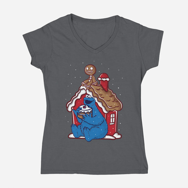 Gingerbread's House-Womens-V-Neck-Tee-turborat14