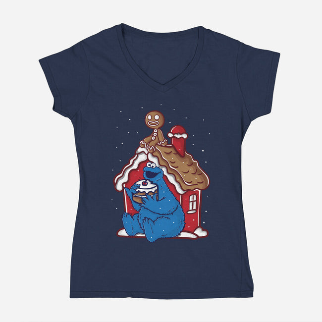 Gingerbread's House-Womens-V-Neck-Tee-turborat14