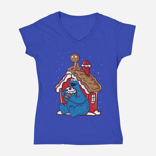 Gingerbread's House-Womens-V-Neck-Tee-turborat14