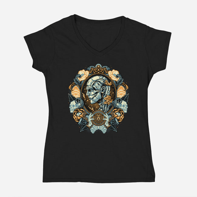 Portrait Of The Creature-Womens-V-Neck-Tee-glitchygorilla