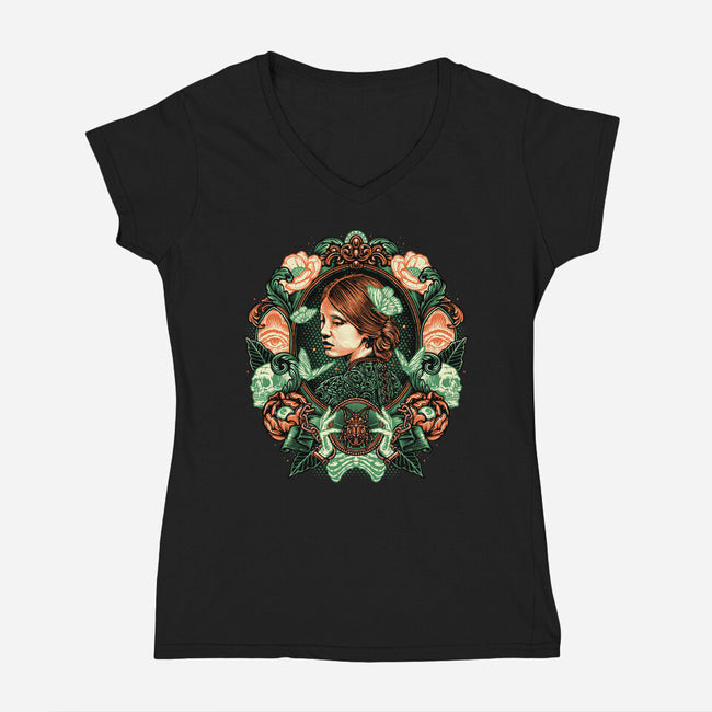 Portrait Of The Bride-Womens-V-Neck-Tee-glitchygorilla