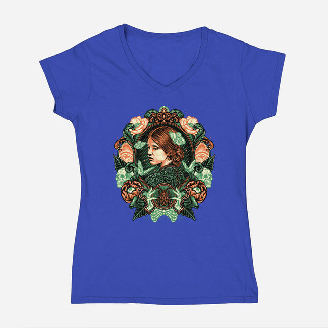 Portrait Of The Bride-Womens-V-Neck-Tee-glitchygorilla