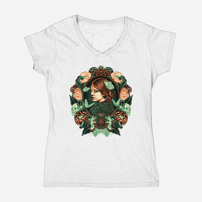 Portrait Of The Bride-Womens-V-Neck-Tee-glitchygorilla