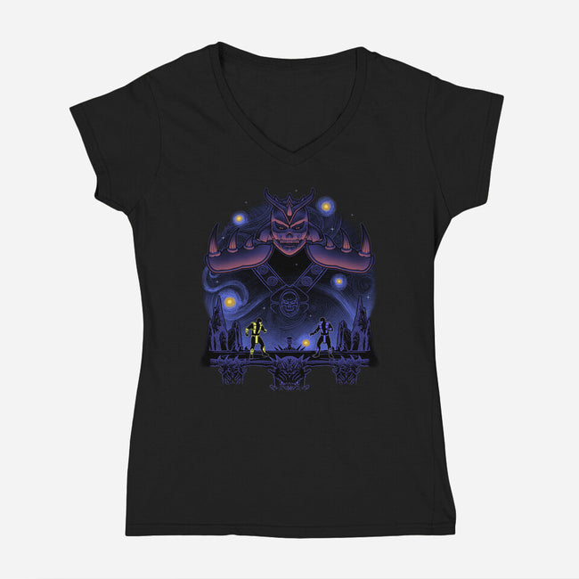 Fire And Ice Starry-Womens-V-Neck-Tee-Astrobot Invention