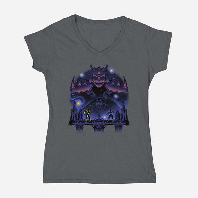 Fire And Ice Starry-Womens-V-Neck-Tee-Astrobot Invention