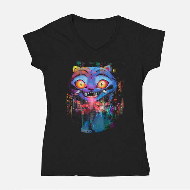 Derpy Tiger Street-Womens-V-Neck-Tee-clingcling