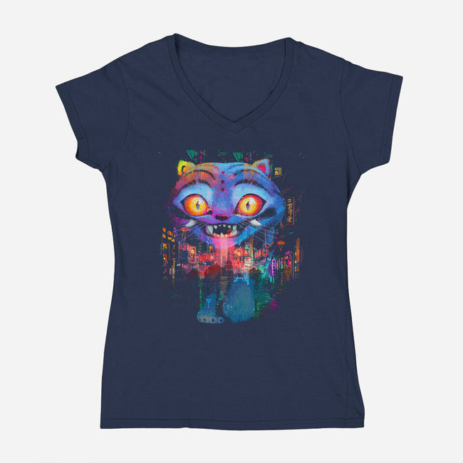Derpy Tiger Street-Womens-V-Neck-Tee-clingcling