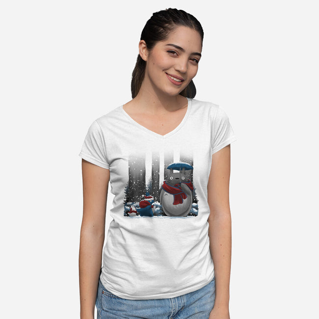 Neighbor In Snow-Womens-V-Neck-Tee-rmatix