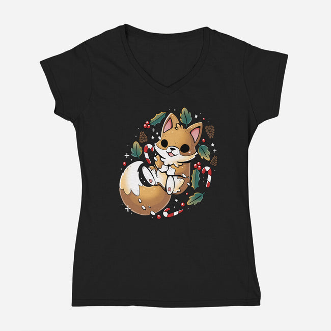 GingerBread Fox-Womens-V-Neck-Tee-Vallina84