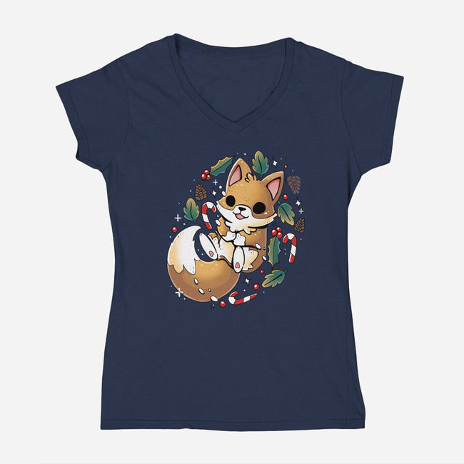 GingerBread Fox-Womens-V-Neck-Tee-Vallina84