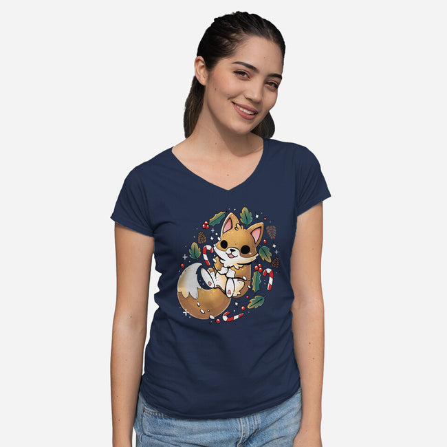 GingerBread Fox-Womens-V-Neck-Tee-Vallina84