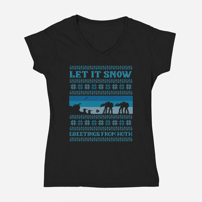 Greetings From Hoth-Womens-V-Neck-Tee-kg07