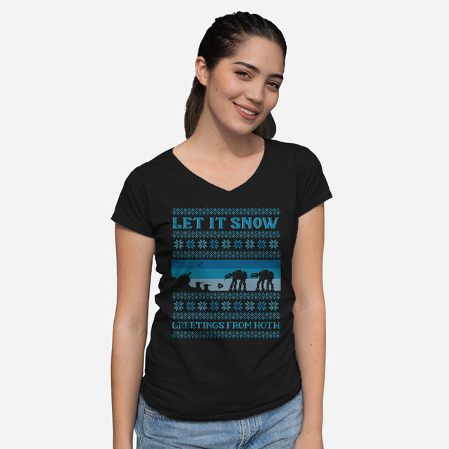 Greetings From Hoth-Womens-V-Neck-Tee-kg07