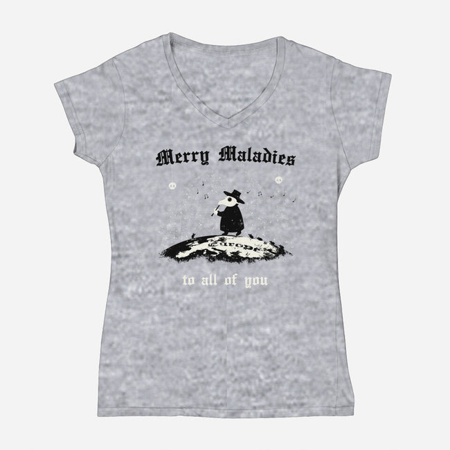 Merry Maladies-Womens-V-Neck-Tee-Mattania