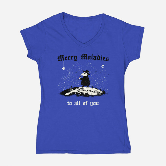 Merry Maladies-Womens-V-Neck-Tee-Mattania