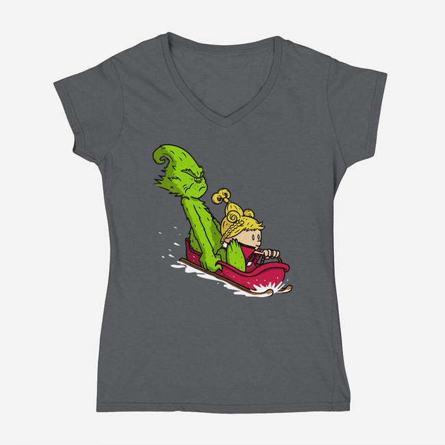 Sleigh Descent-Womens-V-Neck-Tee-Raffiti