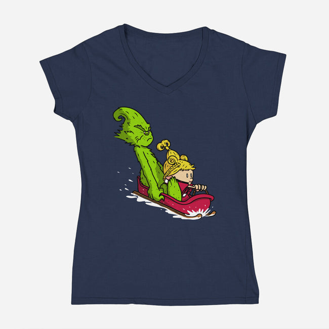 Sleigh Descent-Womens-V-Neck-Tee-Raffiti