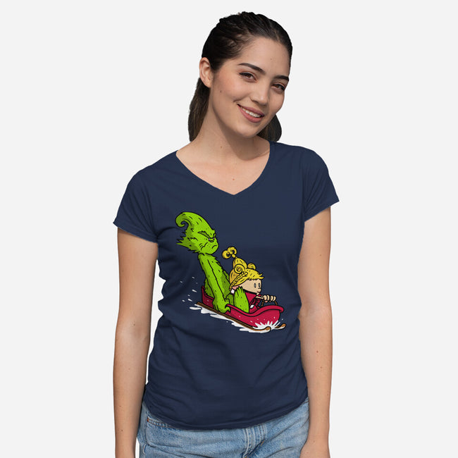 Sleigh Descent-Womens-V-Neck-Tee-Raffiti