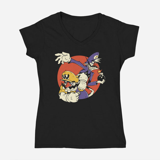 Super Bros-Womens-V-Neck-Tee-D_McCurdy_Art