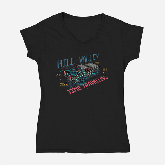 Hill Valley Travellers-Womens-V-Neck-Tee-glitchygorilla