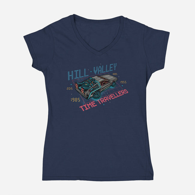 Hill Valley Travellers-Womens-V-Neck-Tee-glitchygorilla
