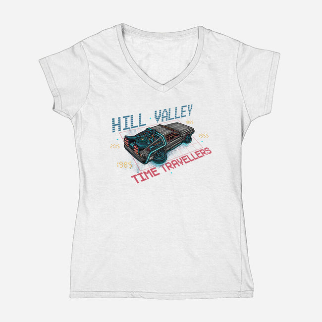 Hill Valley Travellers-Womens-V-Neck-Tee-glitchygorilla