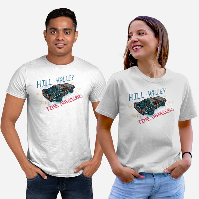 Hill Valley Travellers-Unisex-Basic-Tee-glitchygorilla