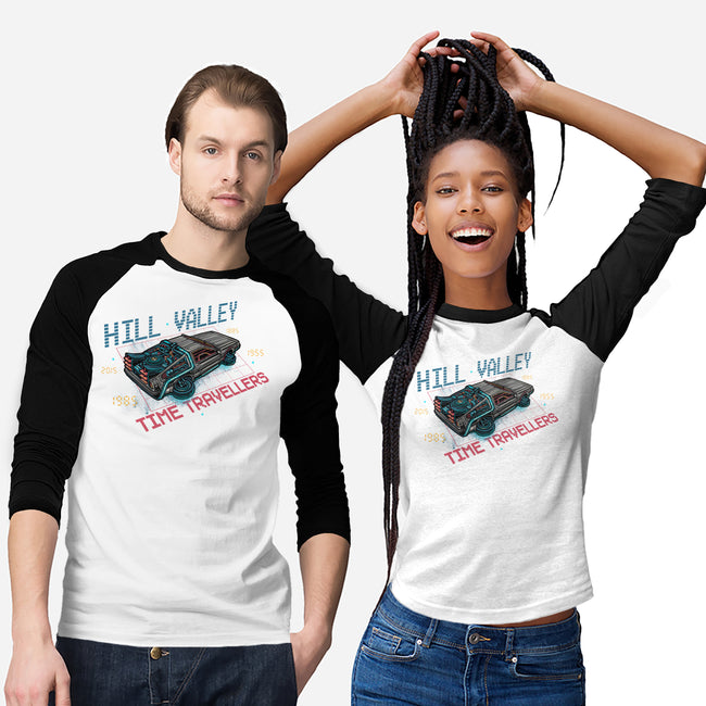 Hill Valley Travellers-Unisex-Baseball-Tee-glitchygorilla