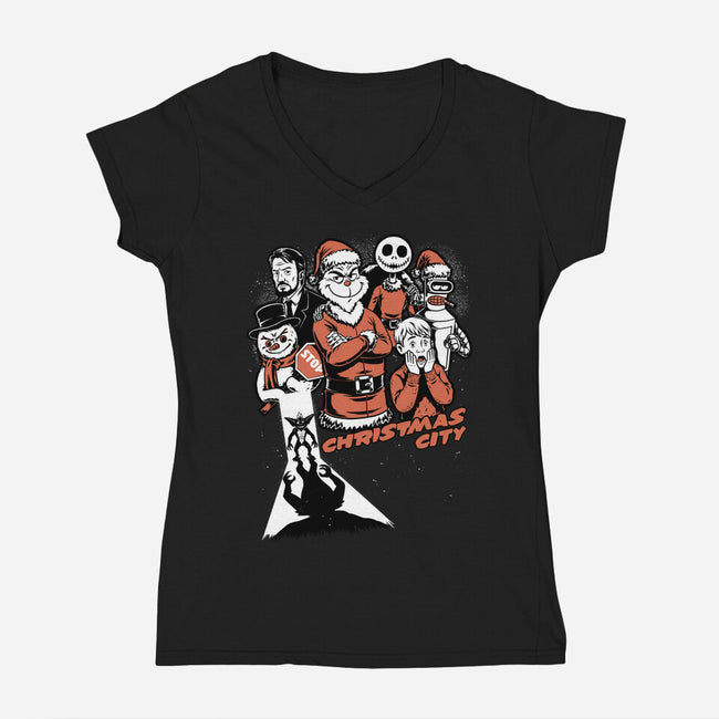 Christmas City Movie Poster-Womens-V-Neck-Tee-Studio Mootant