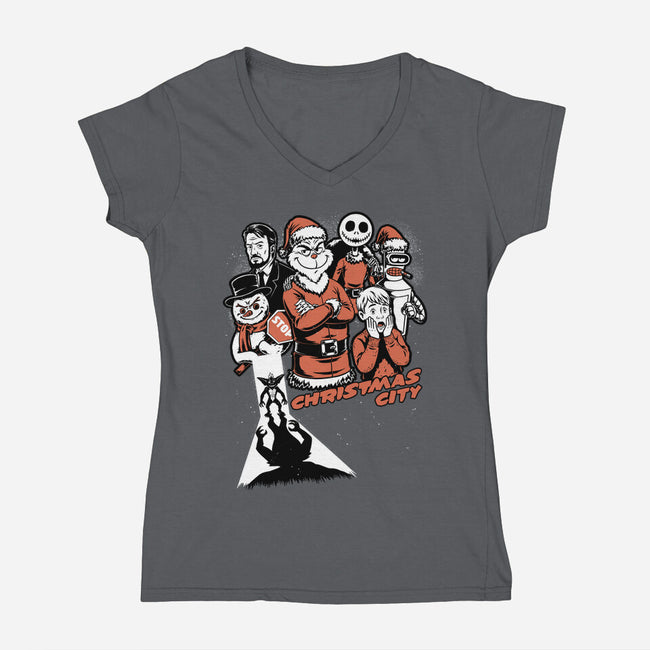 Christmas City Movie Poster-Womens-V-Neck-Tee-Studio Mootant