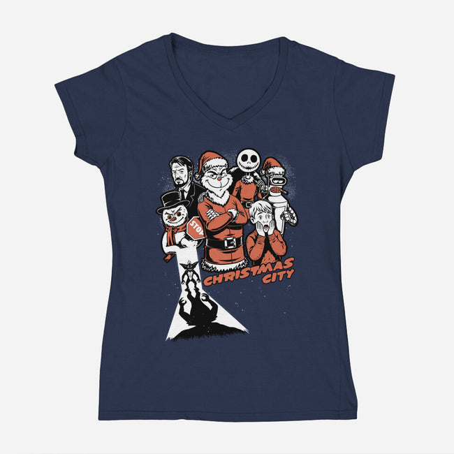 Christmas City Movie Poster-Womens-V-Neck-Tee-Studio Mootant