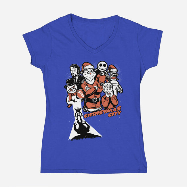 Christmas City Movie Poster-Womens-V-Neck-Tee-Studio Mootant