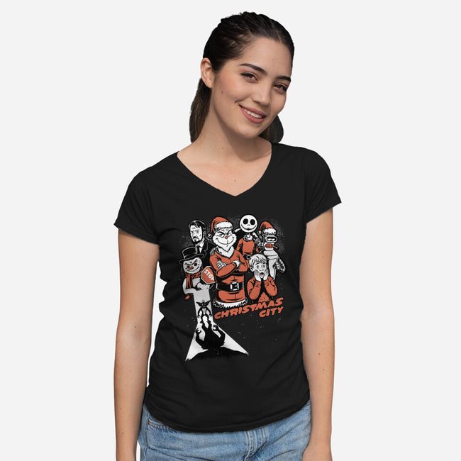 Christmas City Movie Poster-Womens-V-Neck-Tee-Studio Mootant