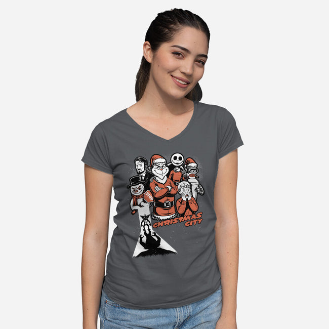 Christmas City Movie Poster-Womens-V-Neck-Tee-Studio Mootant