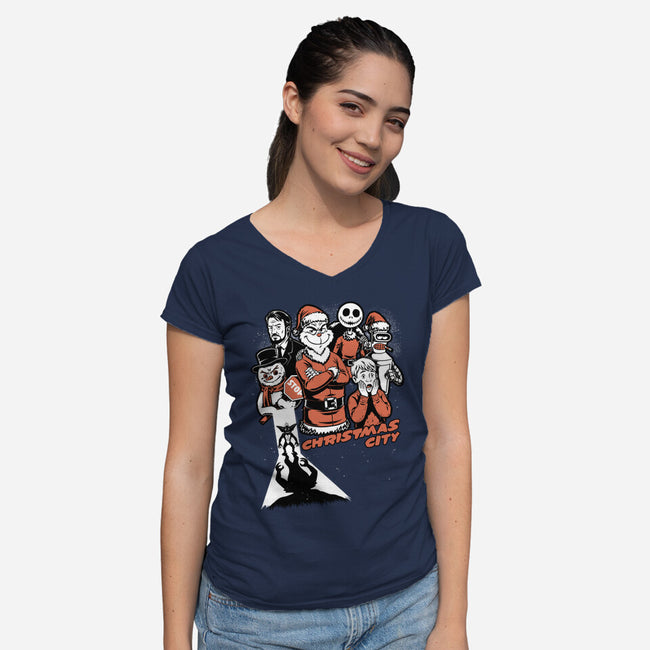 Christmas City Movie Poster-Womens-V-Neck-Tee-Studio Mootant