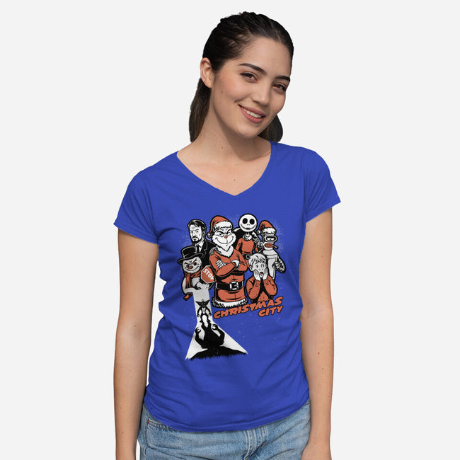 Christmas City Movie Poster-Womens-V-Neck-Tee-Studio Mootant