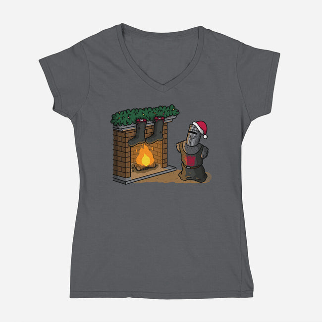 Black Knight Christmas-Womens-V-Neck-Tee-Raffiti