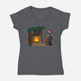 Black Knight Christmas-Womens-V-Neck-Tee-Raffiti
