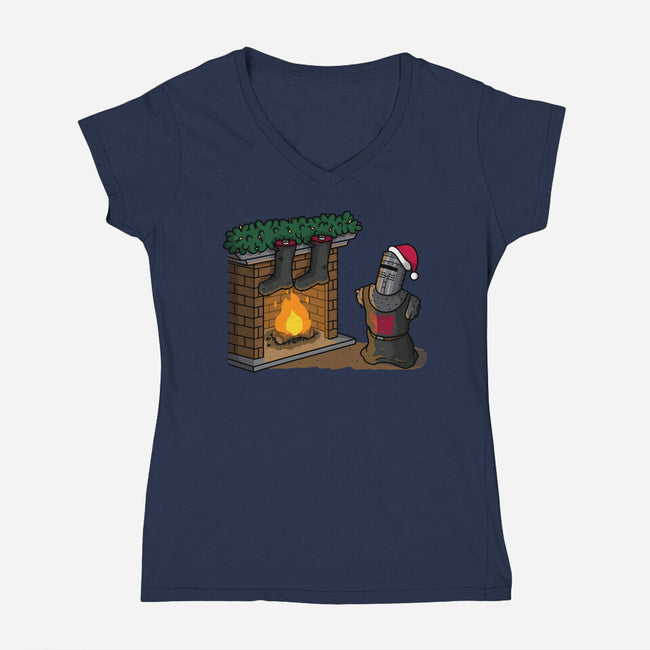 Black Knight Christmas-Womens-V-Neck-Tee-Raffiti