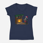 Black Knight Christmas-Womens-V-Neck-Tee-Raffiti