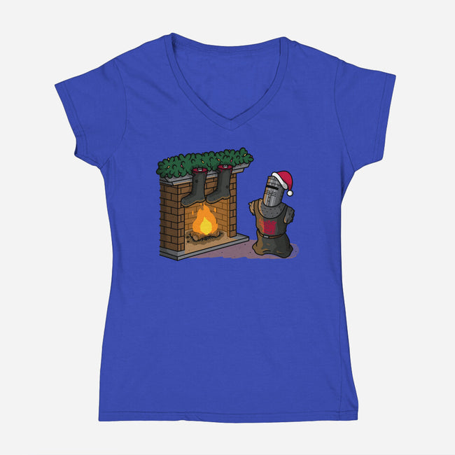 Black Knight Christmas-Womens-V-Neck-Tee-Raffiti