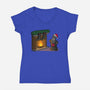 Black Knight Christmas-Womens-V-Neck-Tee-Raffiti