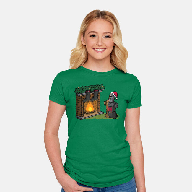Black Knight Christmas-Womens-Fitted-Tee-Raffiti