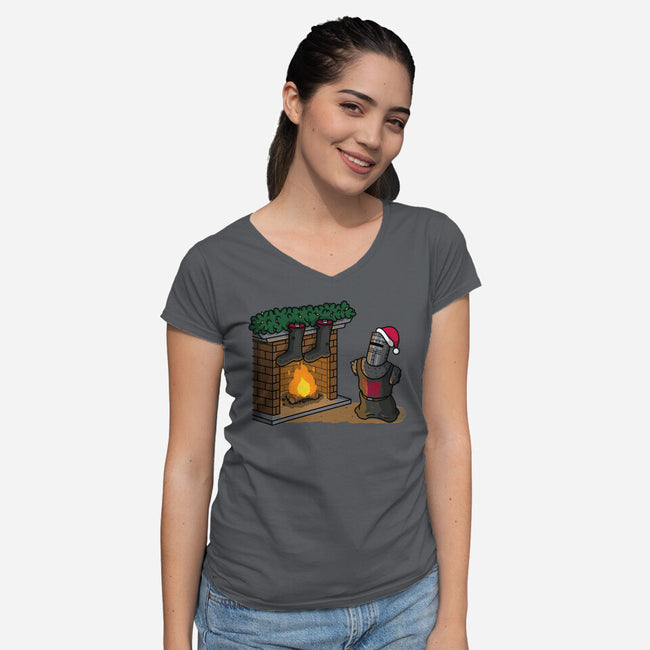 Black Knight Christmas-Womens-V-Neck-Tee-Raffiti