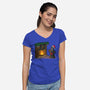 Black Knight Christmas-Womens-V-Neck-Tee-Raffiti