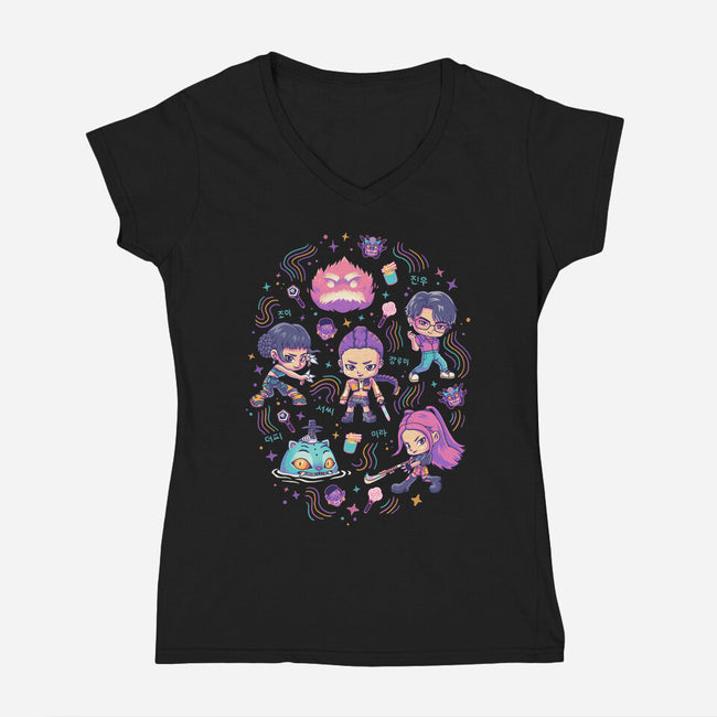 Happy Honmoon-Womens-V-Neck-Tee-Geekydog