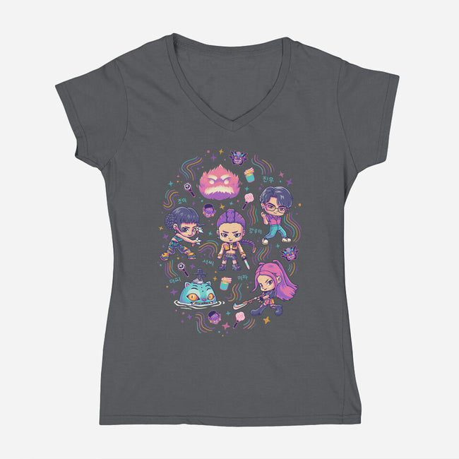 Happy Honmoon-Womens-V-Neck-Tee-Geekydog