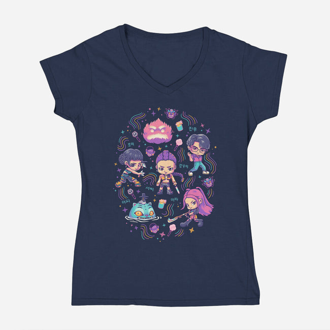 Happy Honmoon-Womens-V-Neck-Tee-Geekydog
