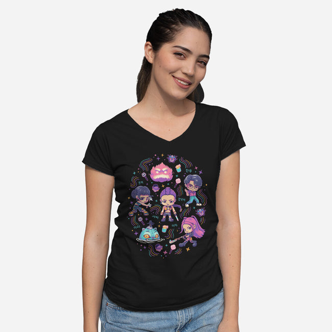 Happy Honmoon-Womens-V-Neck-Tee-Geekydog