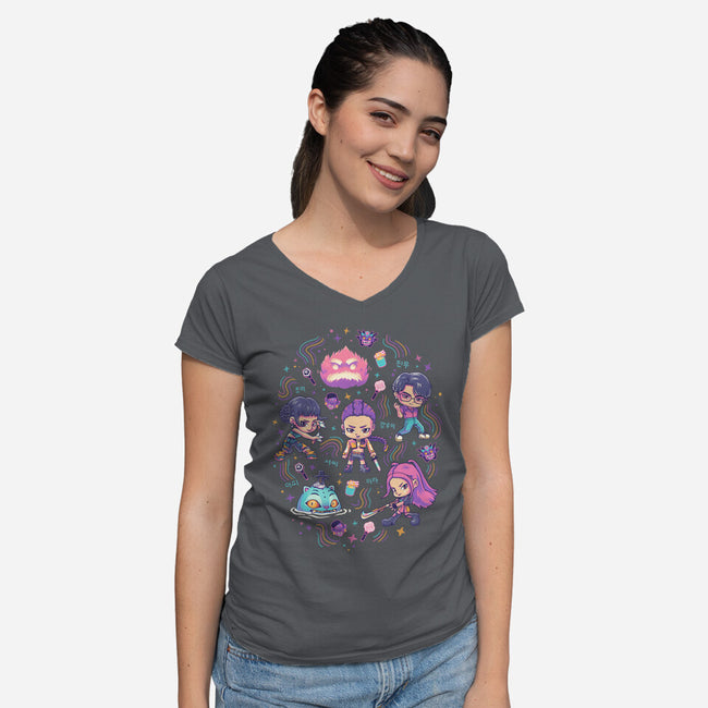Happy Honmoon-Womens-V-Neck-Tee-Geekydog